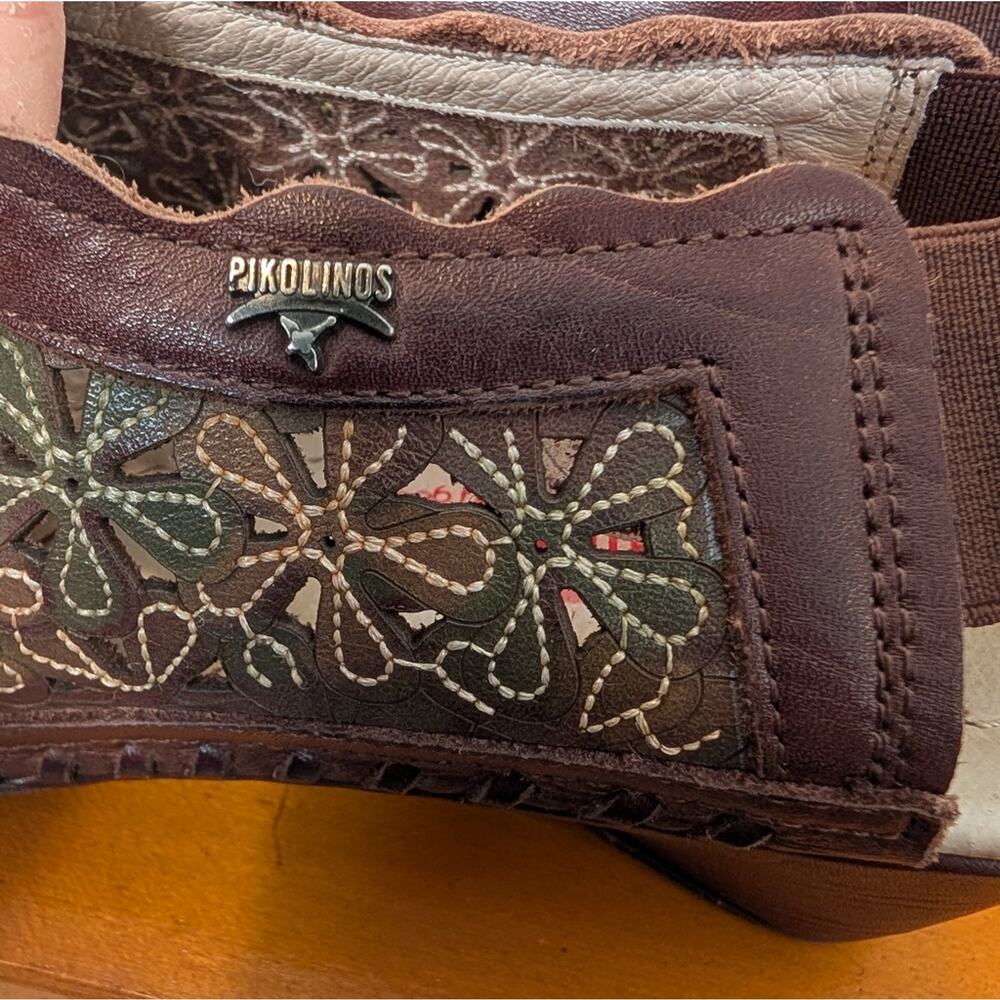 Pikolinos Leather Cutout Heels Brown Floral Size 38 - Picture 3 of 9